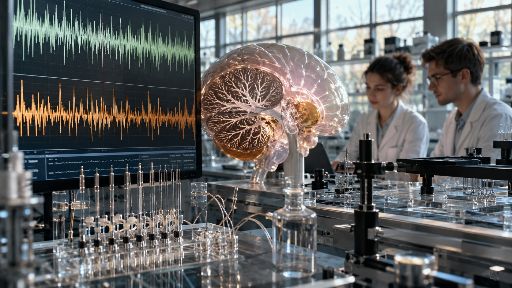 Нейрофизиологическая лаборатория с моделью мозжечка и системой регистрации активности нейронов при исследовании двигательных расстройств и клеток Пуркинье.