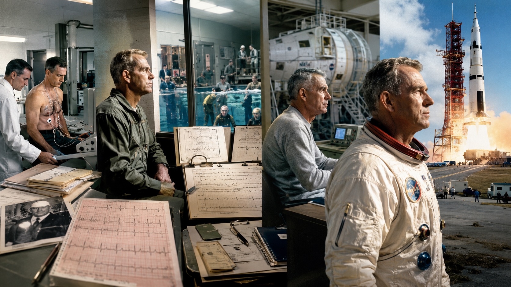 Дик Слейтон проходит путь от кардиологического обследования до старта Apollo–Soyuz после шестнадцати лет медицинского запрета