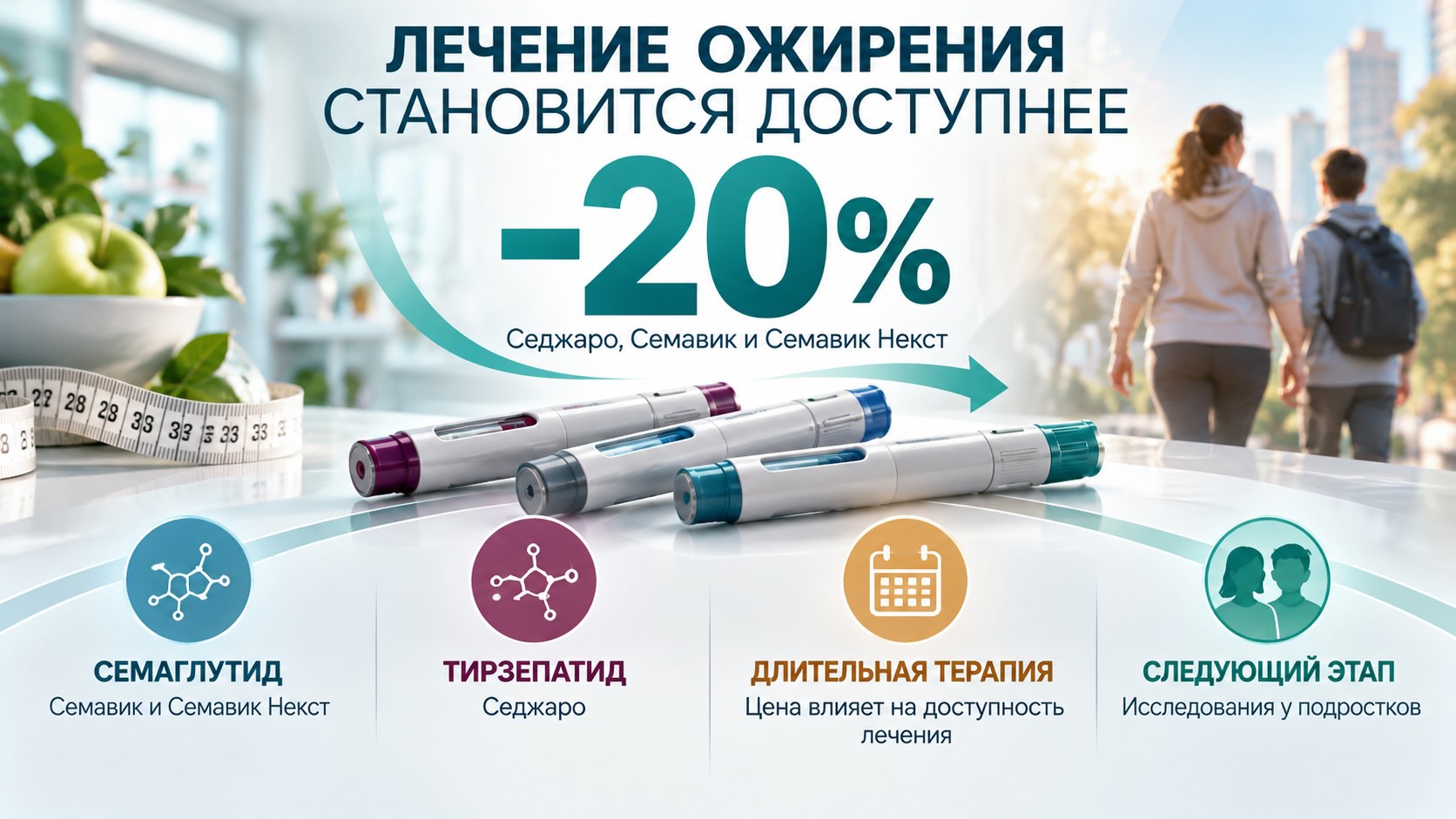 Инфографика о снижении на 20% цен на Седжаро, Семавик и Семавик Некст и доступности длительной терапии ожирения