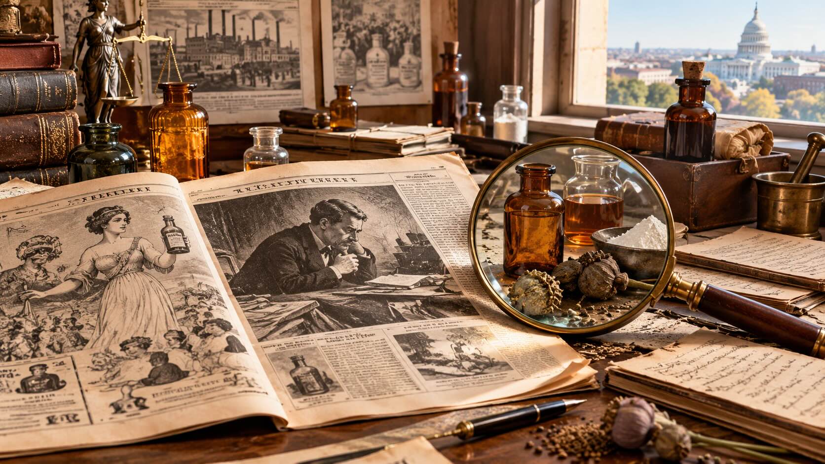Расследование The Great American Fraud 1905 года: газетные материалы, флаконы patent medicines и скрытые ингредиенты лекарств начала XX века