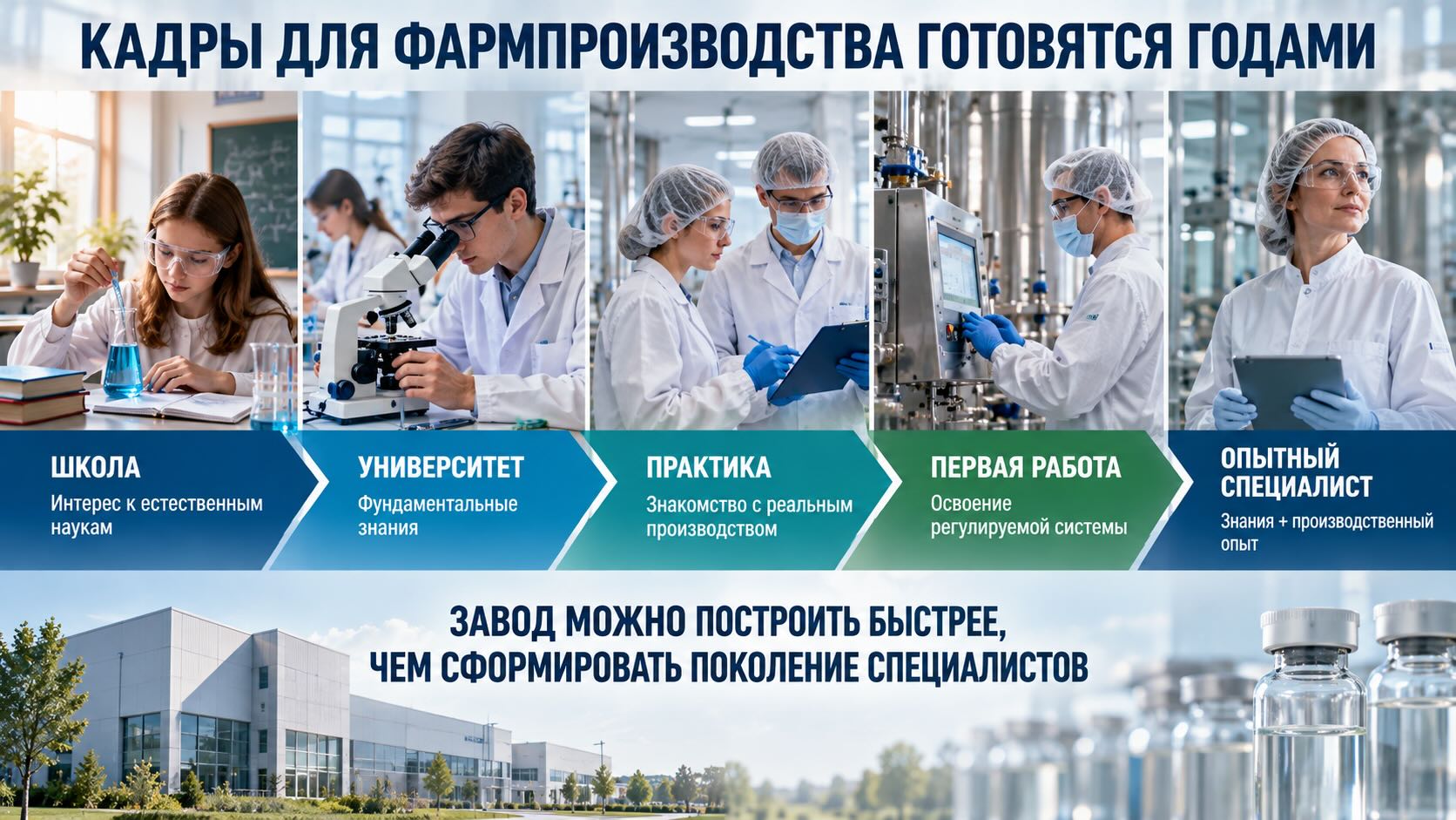 Путь подготовки кадров для фармпроизводства: от школьного интереса к науке и университета до практики и опытного специалиста